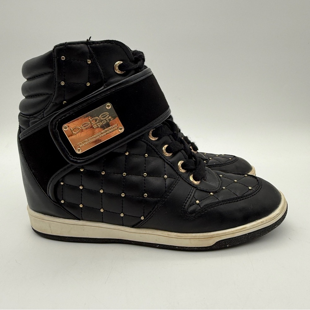 bebe Black Quilted High-Top Sneakers with Hidden Wedge Sz 7 - Picture 4 of 13